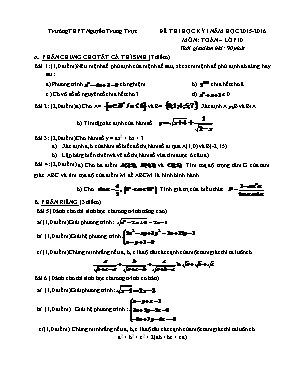 Đề thi học kỳ I môn Toán Lớp 10 - Năm học 2015-2016 - Trường THPT Nguyễn Trung Trực